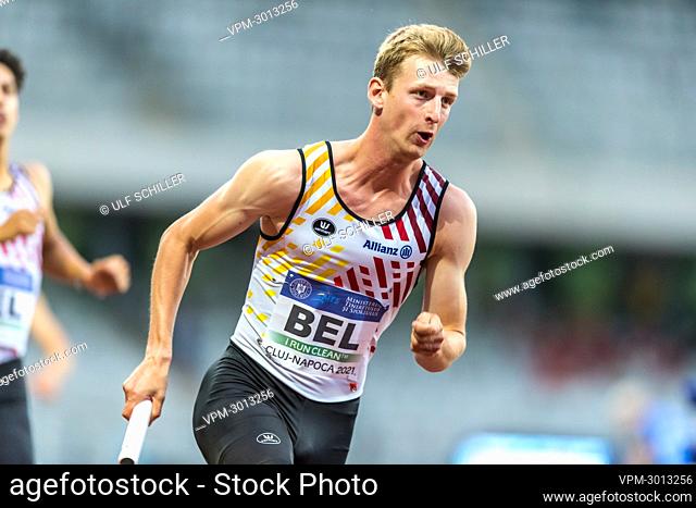 Belgian Alexander Doom pictured in action during the men's 4x400m relay, at the second day of the European Athletics Team Championships First League athletics...