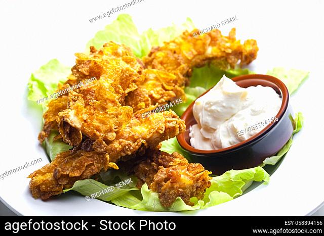 homemade chicken strips with garlic dip