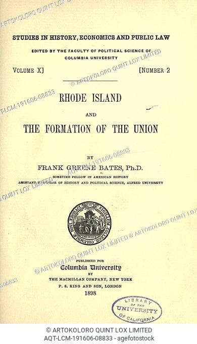 Rhode Island and the formation of the Union : Bates, Frank Greene, 1868-