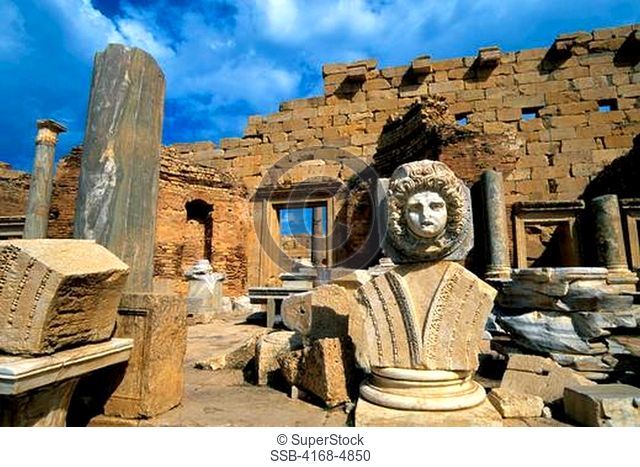 Libya, Near Tripoli, Leptis Magna, Severan Forum, Medusa Heads