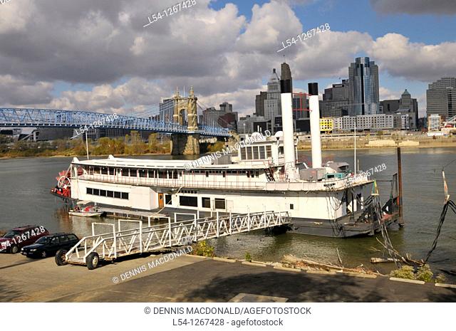 Mike Fink Steamboat Restaurant on the Ohio River at Covington Kentucky across from Cincinnati Ohio