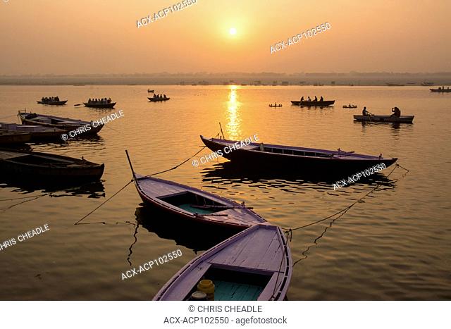 River Boats on the Ganges River, Varanasi, formerly Benares, Uttar Pradesh, India