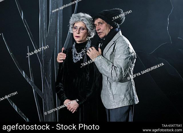 RUSSIA, MOSCOW - DECEMBER 4, 2023: Yulia Rutberg as the Court Lady and Yevgeny Knyazev as the Tavern Keeper perform during the premiere of Ivan Popovski's...