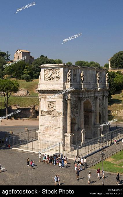 Triumphal Arch of Constantine, View of Church of San Bonaventura al Palatino, Rome, Lazio, Italy, Arco di Constantino, Europe