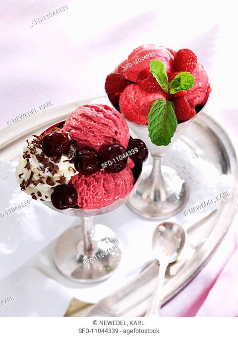 Cherry yogurt ice cream and raspberry yogurt ice cream