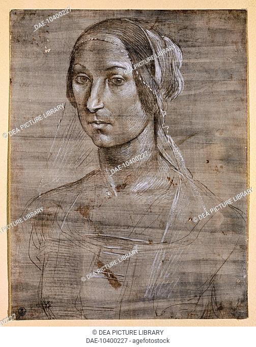 Head of a Woman, by Domenico Ghirlandaio (1449-1494), drawing.  Florence, Galleria Degli Uffizi (Uffizi Gallery)