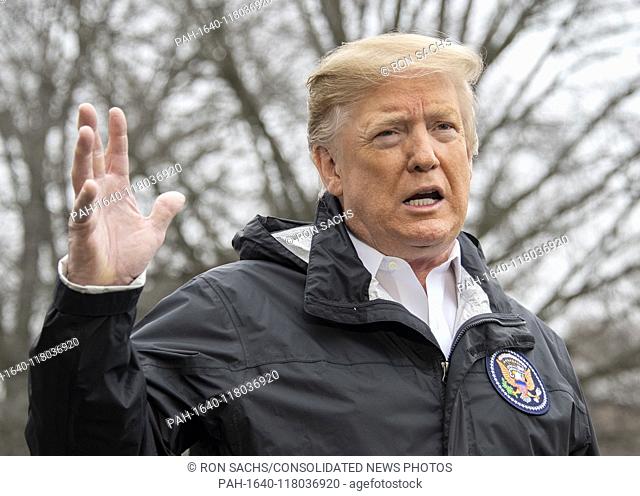 United States President Donald J. Trump speaks to the press as he departs the White House in Washington, DC on Friday, March 8, 2019