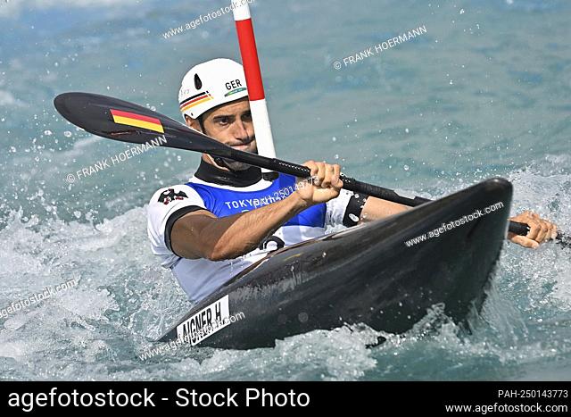 Hannes AIGNER (GER), Kayak Eine Maenner, action. Men`s kayak, men, canoe slalom, canoe slalom, wild water on 07/30/2021, Kasai Canoe Slalom Center