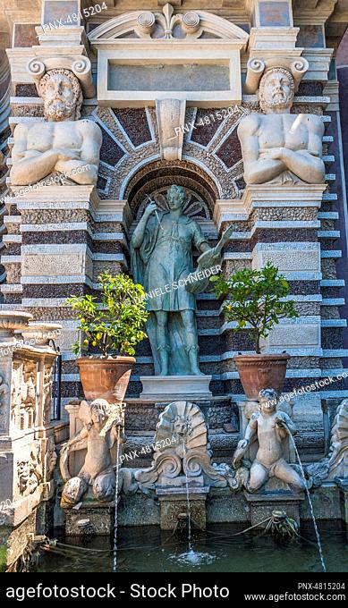 Italy, Lazio, Tivoli, detail of the monumental fountain of the gardens of the Villa d'Este (Renaissance) (UNESCO World Heritage Site)