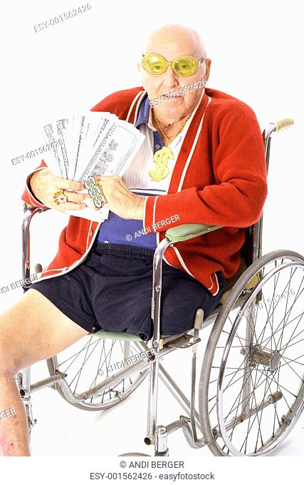 shot of a handicap man with lots of money