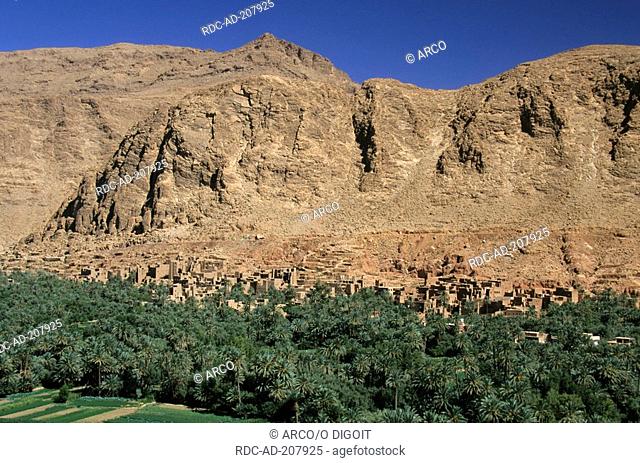 Oasis and Berber village, near Todra Gorge mountains, High Atlas, Morocco, Gorges du Dades, Atlas Mountains