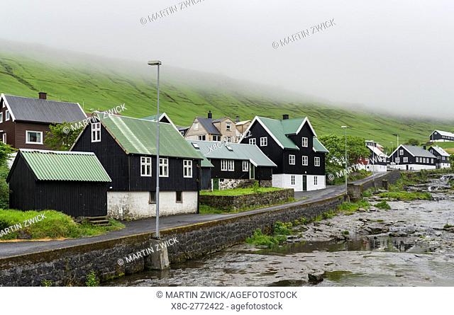 Village Kvivik. The island Streymoy, one of the two large islands of the Faroe Islands in the North Atlantic. Europe, Northern Europe, Denmark, Faroe Islands
