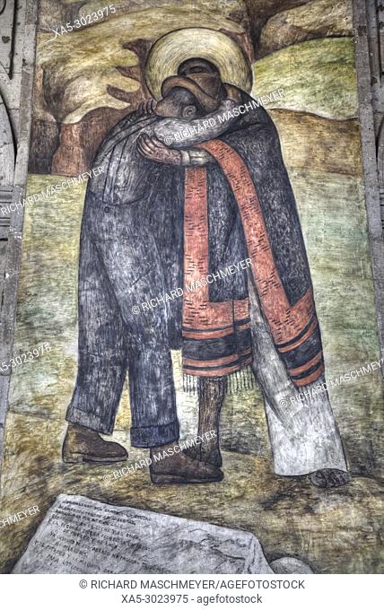 Wall Mural, ""The Embrace"", Painted by Diego Rivera, 1923, Secretariate of Education Building, Mexico City, Mexico