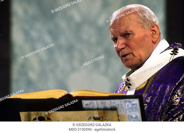 Pope John Paul II (Karol Jozef Wojtyla) celebrating the Ash Wednesday Mass at Saint Sabina's Basilica on the Aventino. Rome, Italy. 1990s