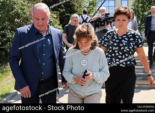 RUSSIA, MOSCOW - JUNE 22, 2023: Gerskovich's mother Ella Milman (C) and lawyer Tatyana Nozhkina (R) emerge from the Moscow City Court after the hearing of a...