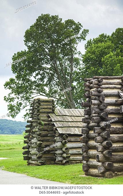 USA, Pennsylvania, King of Prussia, Valley Forge National Historical Park, Battlefield of the American Revolutionary War, Muhlenberg Brigade wooden cabins