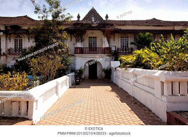 Facade of a building, Menezes Braganza House, Chandor, Salcetta, South Goa, Goa, India
