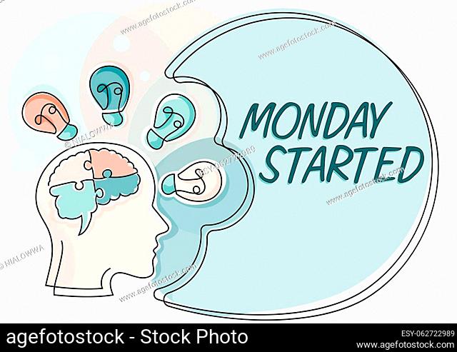 Conceptual display Monday Startedgetting ready for new week Rest is over lets begin work, Internet Concept getting ready for new week Rest is over lets begin...