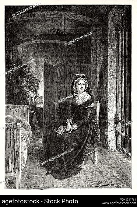 The quenn Marie Antoinette. Marie-Antoinette Josèphe Jeanne de Habsbourg-Lorraine (1755-1793), Queen of France and Navarre, in a prison cell at the Conciergerie