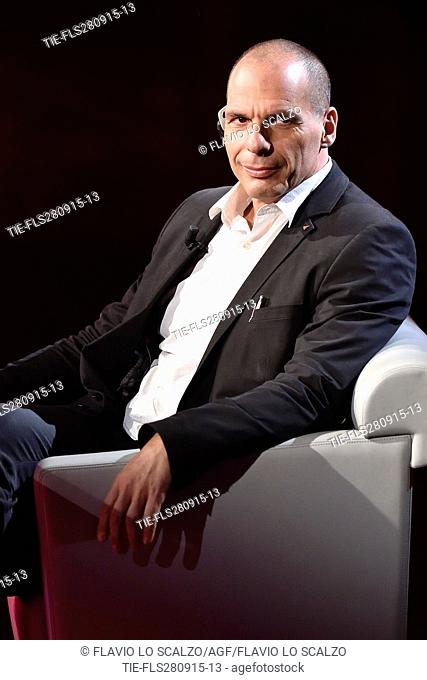 The Greek political Yanis Varoufakis at tv show Che tempo che fa, Milan, ITALY-27-09-2015