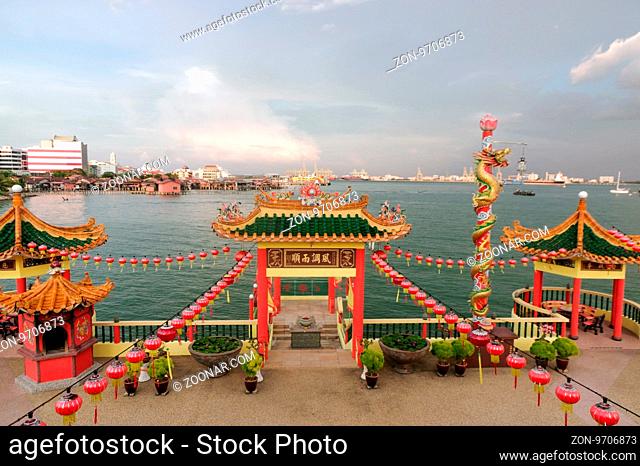 GEORGETOWN, MALAYSIA - MAY 29: closeup view of Hean Boo Thean Kuanyin Chinese Buddhist temple in Clan Jetties. Built on stilts over the harbor of George Town