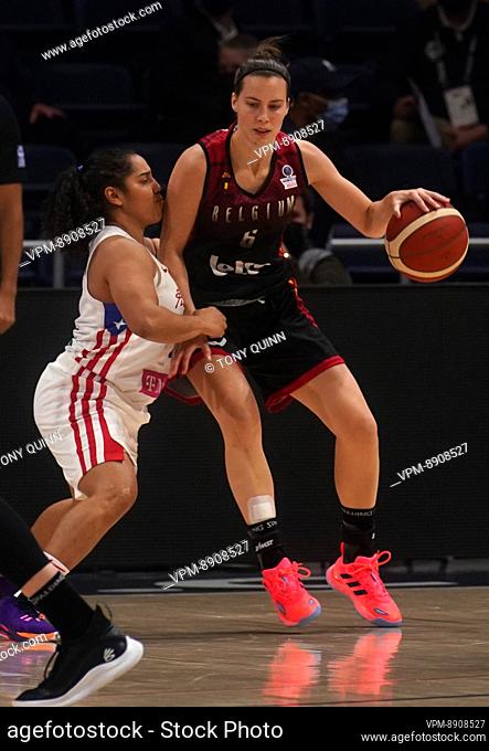 Puerto Rico guard Kaella Monet Hilaire and Belgium's Antonia Tonia Delaere pictured in action during a basketball game between the Belgian Cats and Puerto Ric