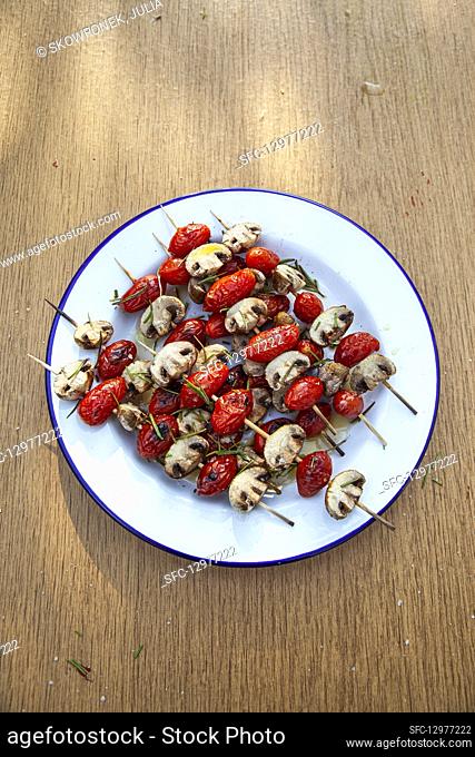 Grilled tomato and mushroom skewers