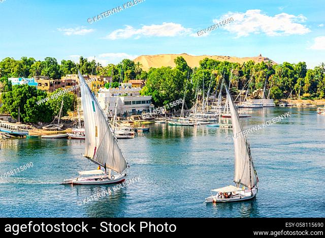 Sailing trip on river Nile in Aswan at sunny day