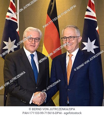 Federal president Frank-Walter Steinmeier (L) and the Australian prime minister Malcolm Turnbull meet in Perth, Australia, 3 November 2017