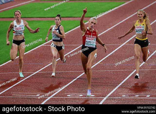 Belgian Imke Vervaet pictured in action during the semi final of the women's 200m race on the eight day of the Athletics European Championships, at Munich 2022