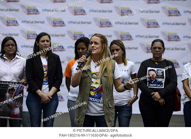 16 February 2018, Caracas, Venezuela: Lilian Tintori, wife of the imprisoned Venezuelan opposition politician Leopoldo Lopez