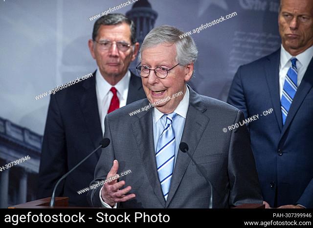 United States Senate Minority Leader Mitch McConnell (Republican of Kentucky) offers remarks during the Senate Republican€™s policy luncheon press conference