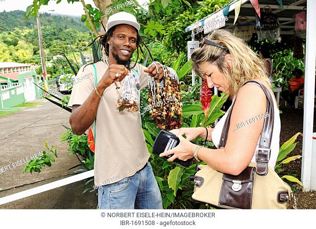 Spice seller in Saint George, Grenada, Lesser Antilles, Caribbean