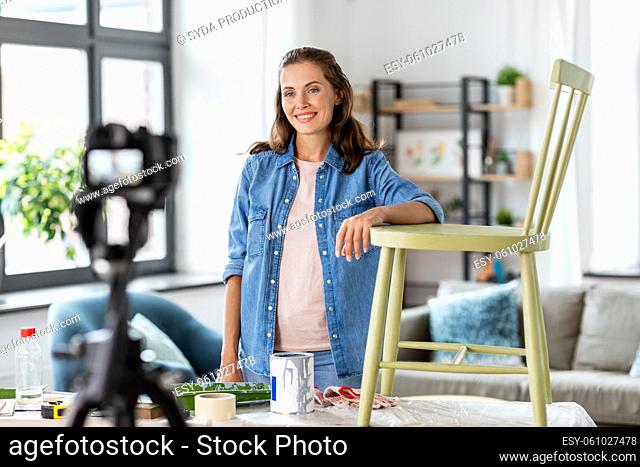 woman or blogger showing old chair renovation