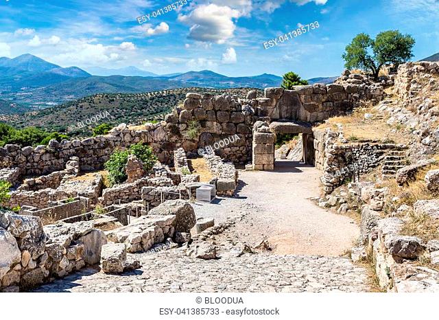 Lion Gate in Mycenae, Greece in a summer day