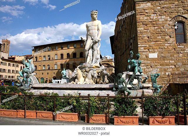 Italy, Florence, Piazza della Signoria, Neptune fountain