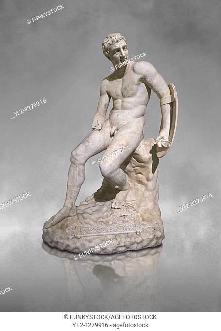 1st century AD Roman marble sculpture of a seated male, copied from a Hellanistic Greek original, inv 6323, Farnese Collection, Museum of Archaeology, Italy