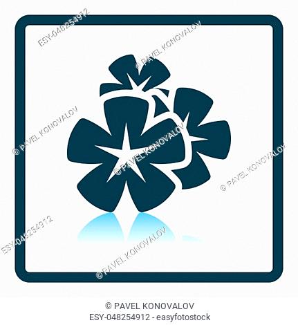 Frangipani Flower Icon. Square Shadow Reflection Design. Vector Illustration