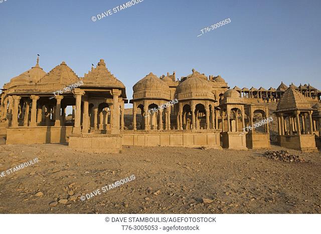 The cenotaphs of Bada Bagh at sunset, Jaisalmer, Rajasthan, India