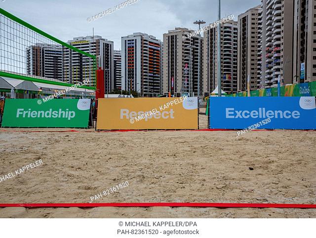 The beach volley ball court for athletes at the Olympic village in Rio de Janeiro, Brazil, 28 July 2016. The 2016 Olympic Games will be held from 5 - 21 August...
