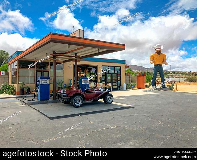 The Station, famous gas station in the middle of the desert on Palms Hwy, Joshua Tree. California. USA. May 22nd, 2020
