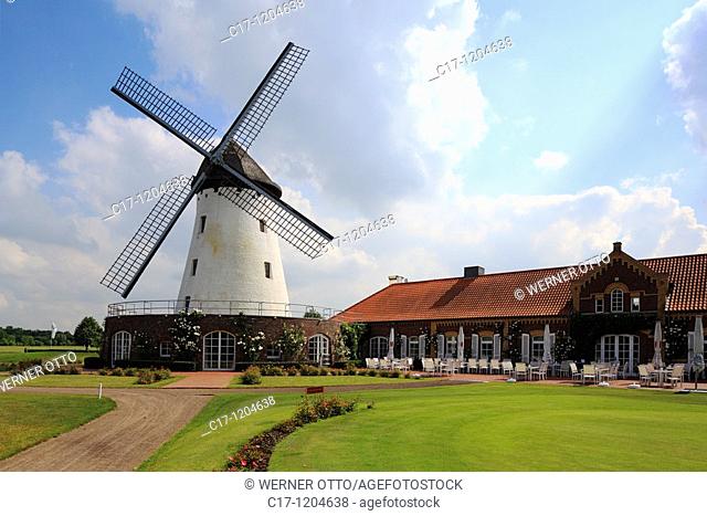 Germany, Krefeld, Rhine, Lower Rhine, North Rhine-Westphalia, Krefeld-Traar, Elfrath Mill, windmill, tower windmill, golf club, club house