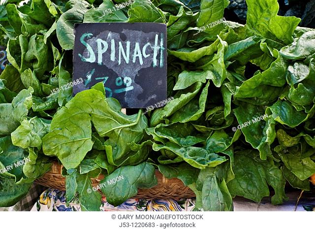Organic spinach at farmers market, October 2009, Nevada City California