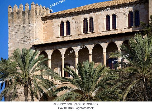 Majorca, Balearic Islands, Spain. The Palacio de la Almudaina was originally a citadel built by the Moorish governors just outside the city walls