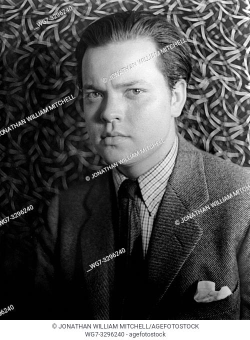 USA -- 1937 -- Studio portrait of Orson Welles ( 1915 - 1985 ) looking at camera head and shoulders -- Picture by Carl Van Vechten/Lightroom Photos
