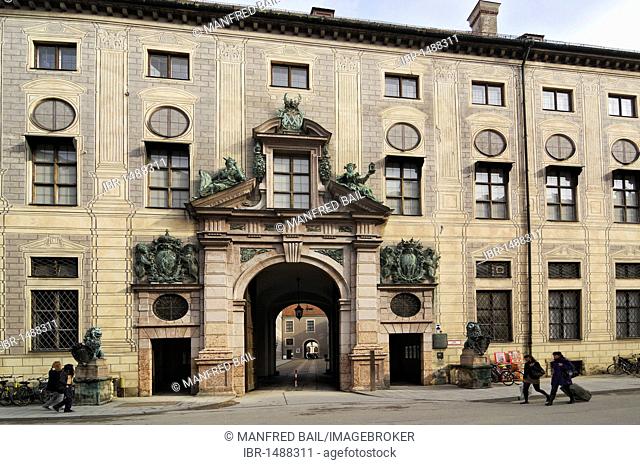 Facade and gate of the Munich Residenz palace, Residenzstrasse 1, Munich, Bavaria, Germany, Europe