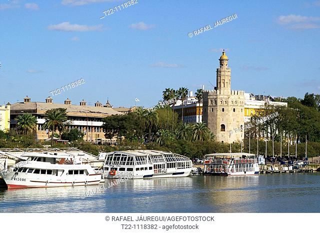 Sevilla Spain Gold Tower by the river Guadalquivir in Seville