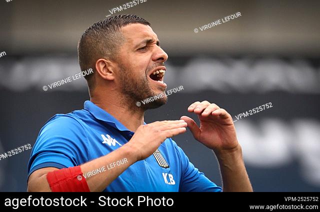 Charleroi's head coach Karim Belhocine gestures during the Jupiler Pro League match between Club Brugge and Sporting Charleroi, in Brugge