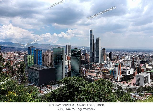 Bogota, Colombia - July 16, 2017: Looking at the downtown district of the Andean capital city of Bogota, Colombia in South America, from a higher elevation