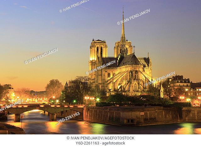 Notre Dame Cathedral at Sunset, Paris, France